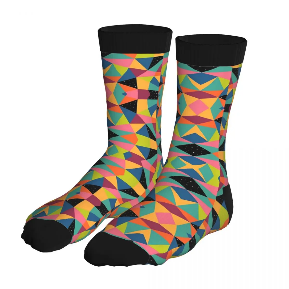 

Kaleidoscope socks Men 5% spandex Novelty Middle Tube socks Crew New Diamond Pattern Colorful Funny Middle Tube socks Printing