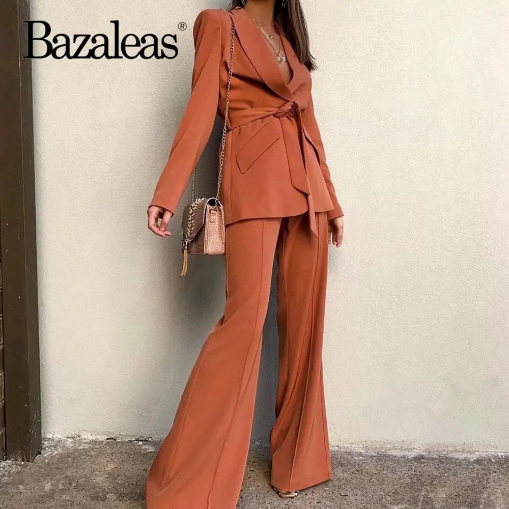 Модный оранжевый женский спортивный костюм Bazaleas из двух предметов в стиле ретро