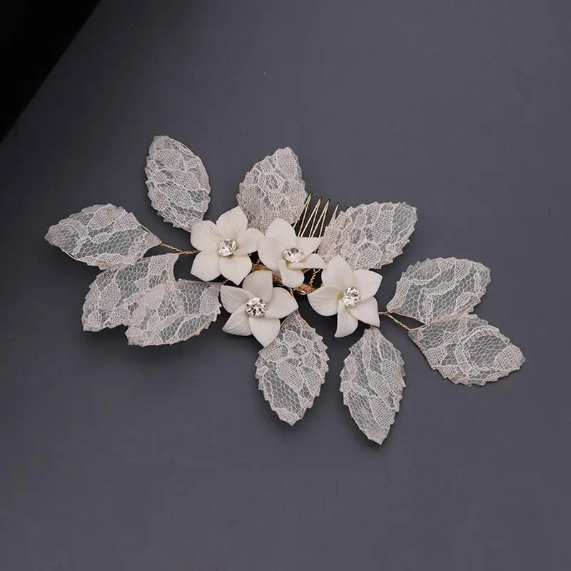 Гребень для волос из полимерной глины с цветами свадебная Шпилька кружевной