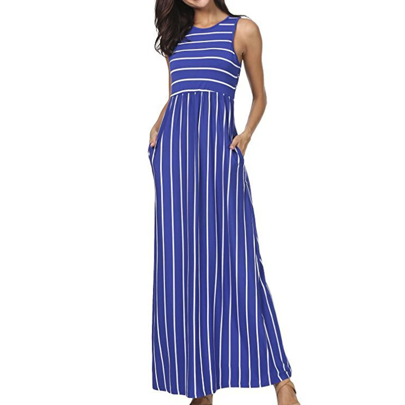 Женское летнее платье без рукавов в полоску с милым принтом Джокер Элегантное
