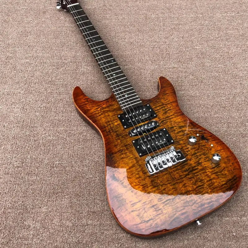 

Electric Guitar Mahogany body Quilted Maple Top Rosewood Fingerboard Abalone Inlay Amber Top Gloss Finish