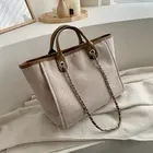 Повседневная Холщовая Сумка-тоут для женщин, модные вместительные дамские сумочки на цепочке, дорожные сумки для покупок, 2022, 7549