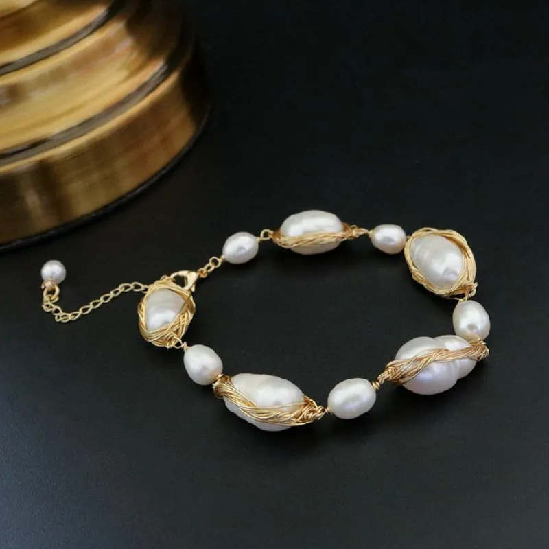 

FXLRY New High-end Original Handmade Natural Freshwater Pearl Baroque Bracelets For Women jewelry accessory