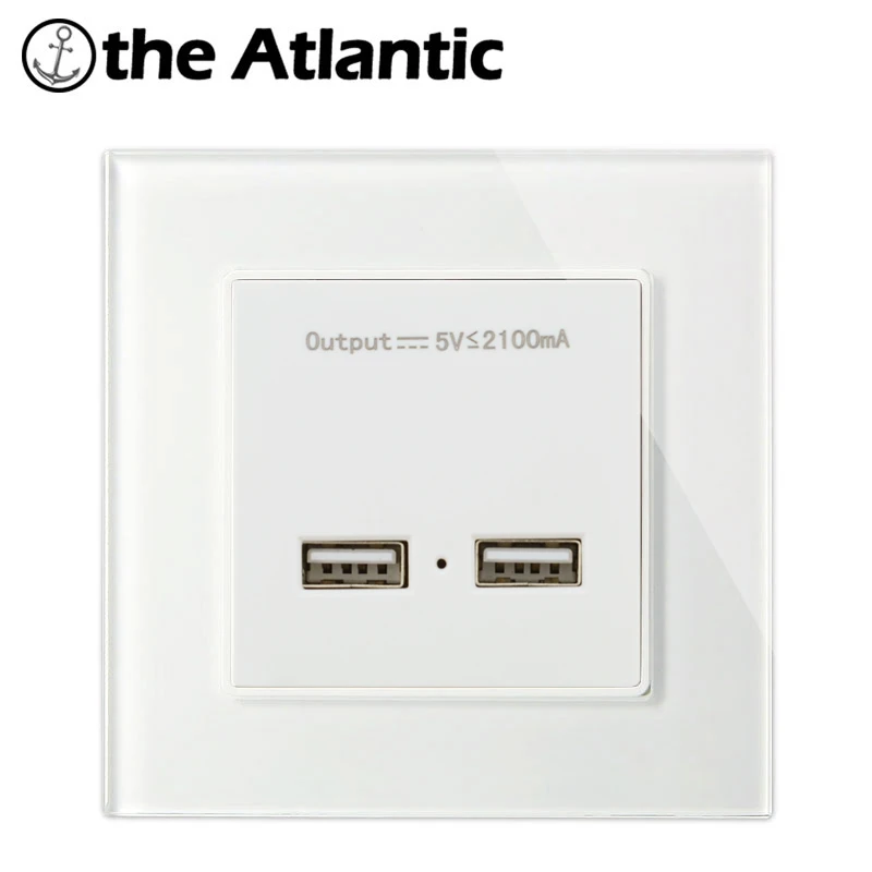 Atlectric EU FR стандартная розетка с двумя usb-портами адаптер для зарядки со светодиодным индикатором розетка для настенного зарядного устройства закаленное стекло