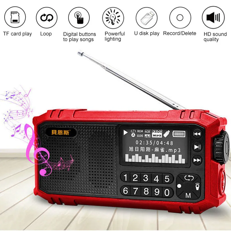 

Multi-functional FM Radio Portable Bluetooth Speaker with LED Display Flashlight Support U Disk TF Card AUX Time Lyrics Display