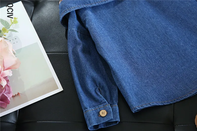 

Little Girls blouse shirt casual tops fall toddler baby girls denim shoulderless long sleeve school girls tops for 2-7 Years
