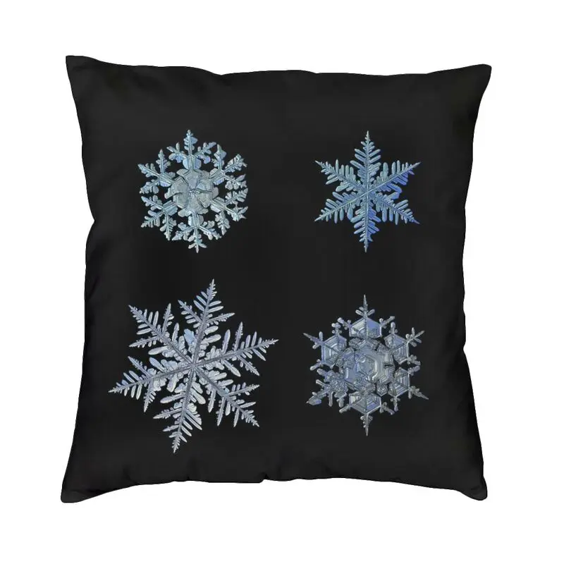 

Merry Christmas Snowflake Pillow Case Decorative Four Snow Flakes On Black Background Nordic Cushion Cover Square Pillowcase