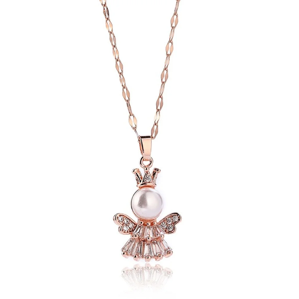 

new women's fashion OL crown little angel necklace female zircon micro-inlaid angel clavicle chain crystal personality pendant