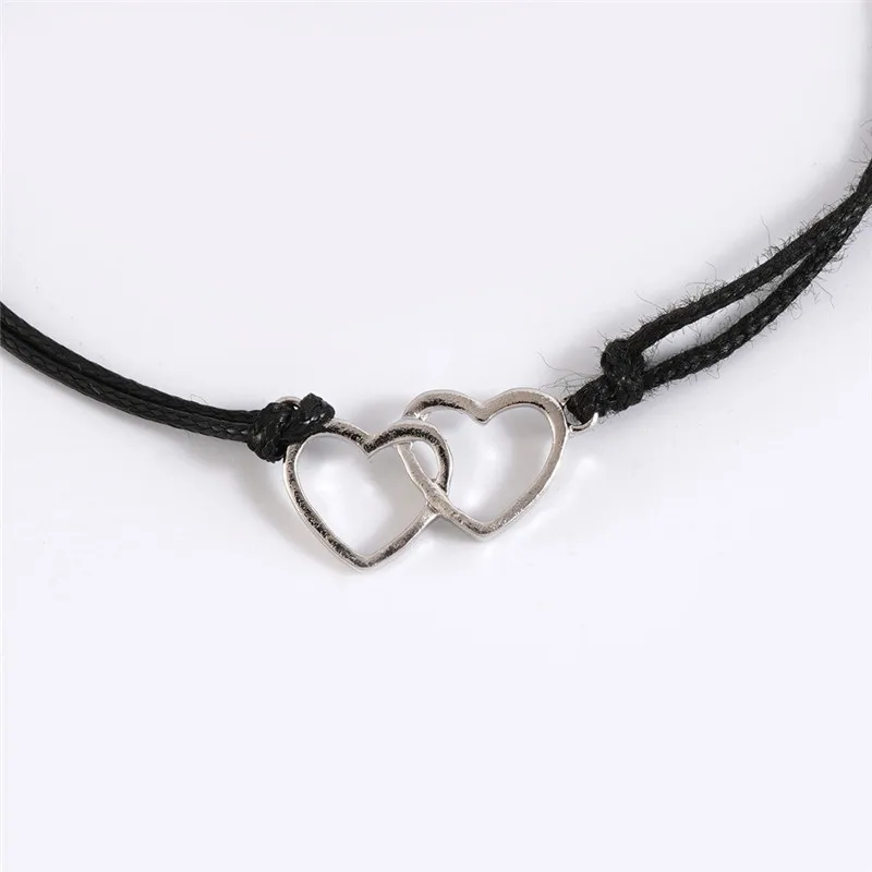 2pcs/set Stone Heart Infinity Charm Bracelets Handmade Black Red String Braided Couple Bracelet for Men Women Jewelry Wish Card