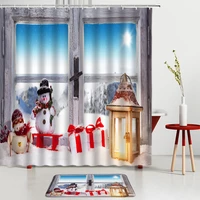 christmas shower curtains set snowman red gift print bath mats curtains bathroom kitchen room decoration entrance door mats