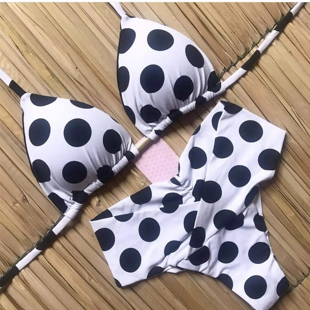 underwear set sexy women's dot print halter bra 2020 summer style beach two-piece | Женская одежда