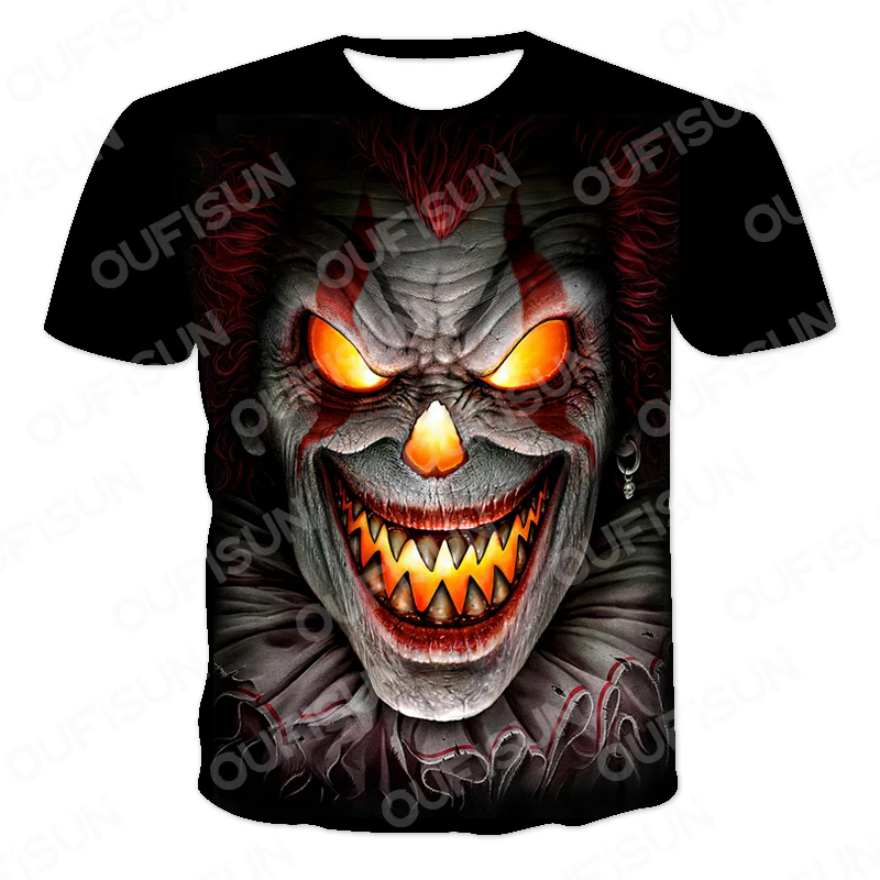 

2021 Summer Skull Skeleton 3D Print Men And Women T Shirt Round Neck Terror Clown Breathable Tops Streetwear Tees Size XXS-6XL