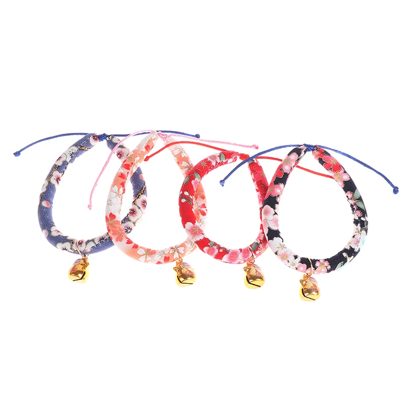 

1 Pieces Colorful Japanese Style Cat Dog Collar Luxury Cat Collar With Bell Pet Bell Collars 4 Sizes