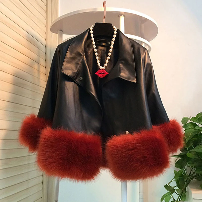 Зимнее теплое пальто из искусственного меха женская кожаная куртка тонкая