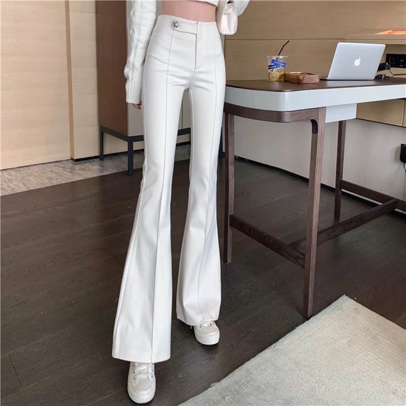 

High-Waisted Horn Mopping Trousers Women Are Thin And Tall Autumn And Winter Straight Casual Design Sense Of Button Black
