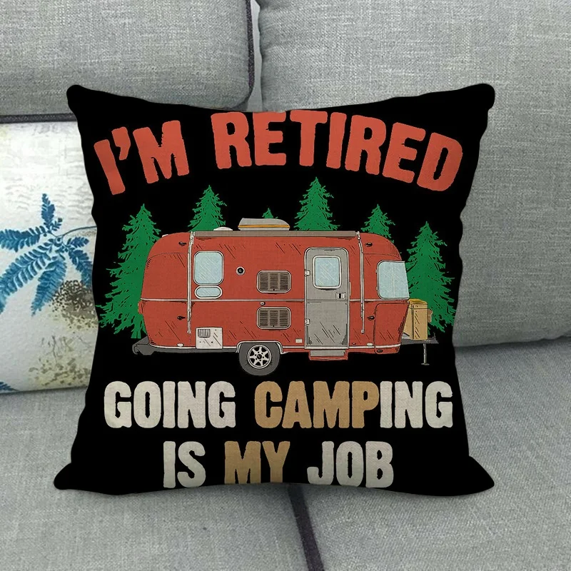 Happy Campers Cushion Cover Cartoon RV Campervan Style Living Room Sofa Throw Pillows Home Decoration Pillowcase | Дом и сад