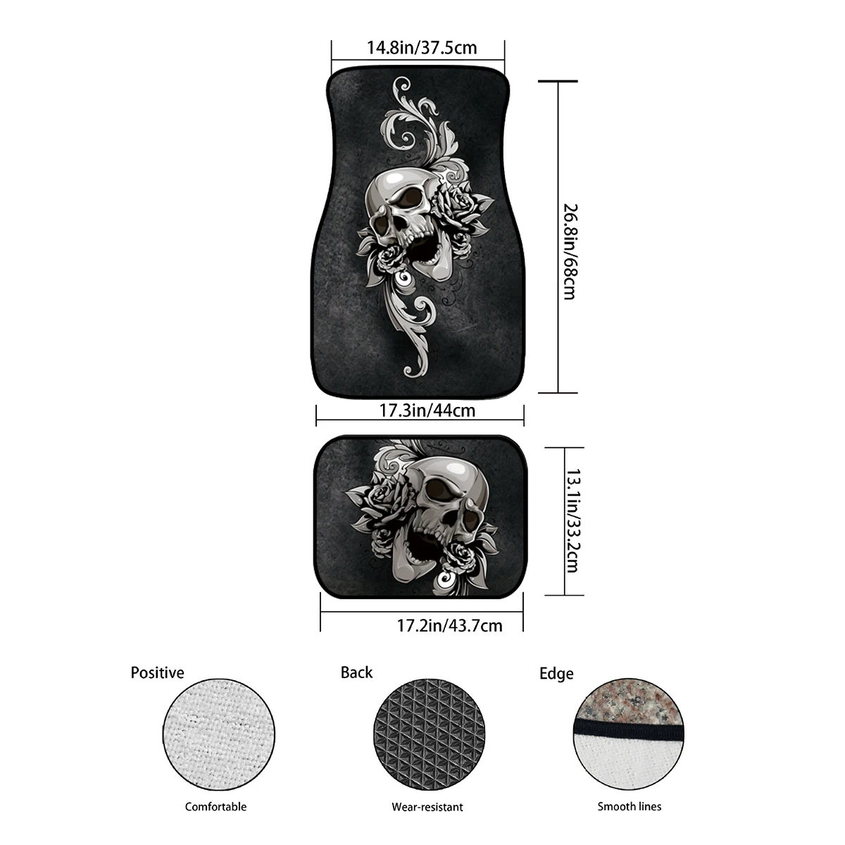 

1PC/2PCS/4PCS 3D Skull Printed Armrests/Front/Rear Floor Car Mats Waterproof Auto Carpet Cover Cushions Interior Styling Tools
