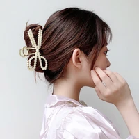 elegant pearl rhinestone large hair claws simple temperament girl catch bow knot ribbon hairpin ponytail accessories for women