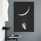 Забавное искусство, космонавт, качающаяся луна, звезды, Картина на холсте, настенные художественные картины, плакаты и принты, украшение для дома без рамки