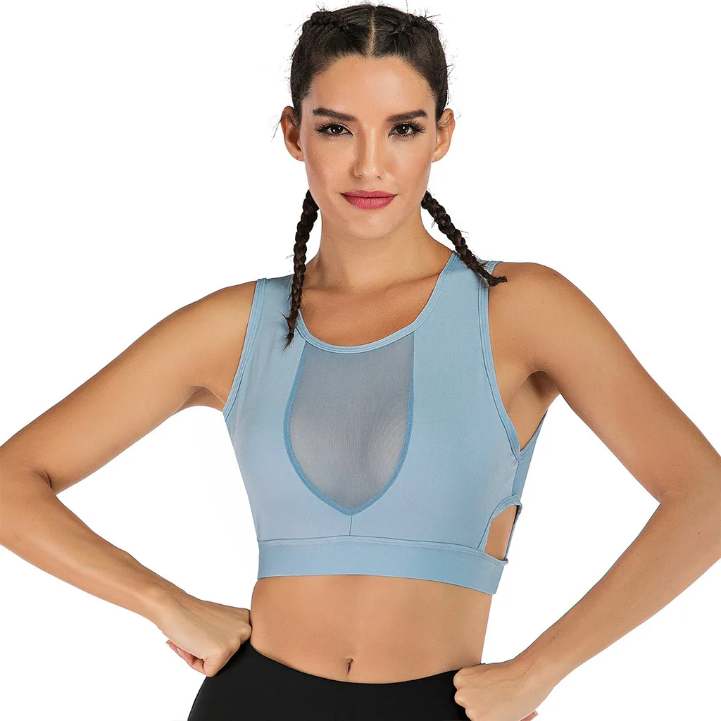 Women Mesh Patchwork Sexy Breathable Quick Dry Sports Bra Side Hollow Out Female Yoga Running Fitness Training Jogging Gym | Спорт и