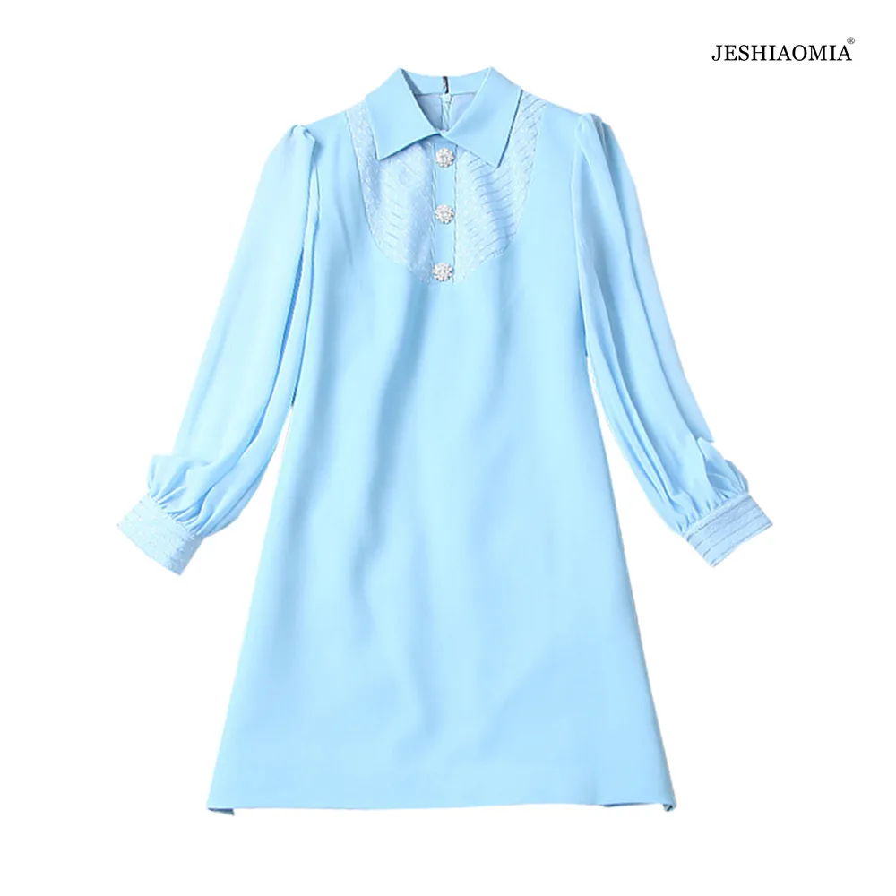 

2021 SPRING POINT COLLAR LONG SLEEVE A-LINE DRESS 2 COLOR