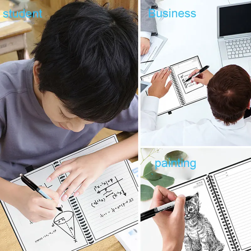 

A5/B5 Smart Reusable Erasable Notebook Paper Wave Cloud Erase Notepad Lined with Pen New Arrival