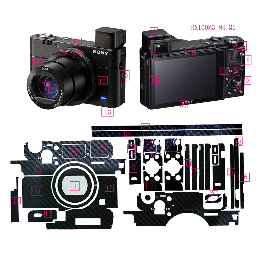 Комплект из углеродного волокна с защитой от царапин для камеры Sony RX100III RX100 IV V VA M4