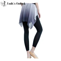womens dance leggings skirts elastic middle waisted false 2 pieces pants chiffon practice wear white black contrast plus size