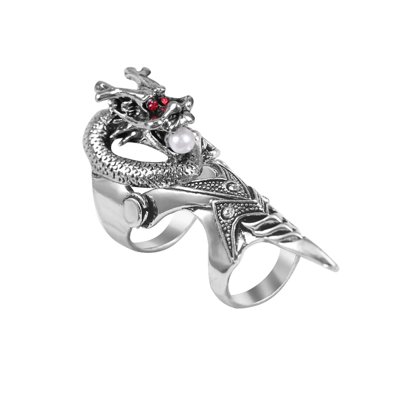

Gothic Punk Style Men's Joint Ring Animal Faucet Mouth With White Bead Shape Alloy Material Fashion Trend Male Jewelry Gift Hot