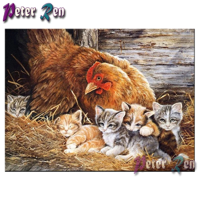 

5d animal Diamond Painting Hen and cat diamond Embroidery full Square/round Mosaic Picture Rhinestone Handmade Home Decoration