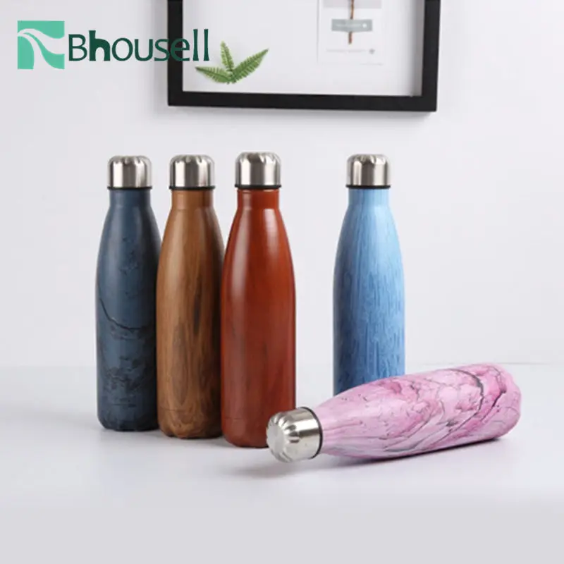 Бутылка для воды из нержавеющей стали с двойными стенками и текстурой древесины