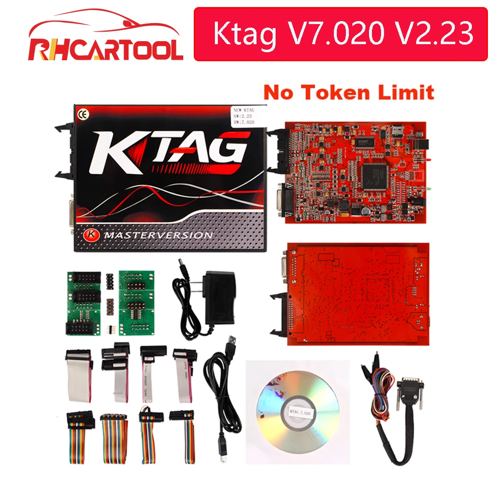 OBD2 диагностический инструмент Ktag V7.020 V2.23 ECU чип тюнинг Программирование инструмент без жетона лимит онлайн ЕС красный мастер версия K-TAG 7,020