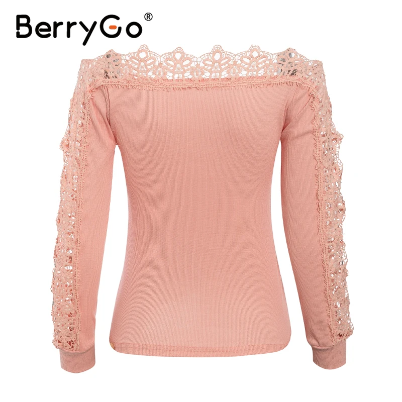 BerryGo сексуальные женские свитера с открытыми плечами повседневные розовые