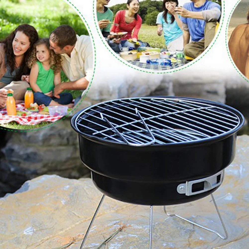 

Mini Round BBQ Grill Foldable Charcoal BBQ Non-stick Surface Portable Outdoor Travel Patio Stove Cookware Kitchen Accessories