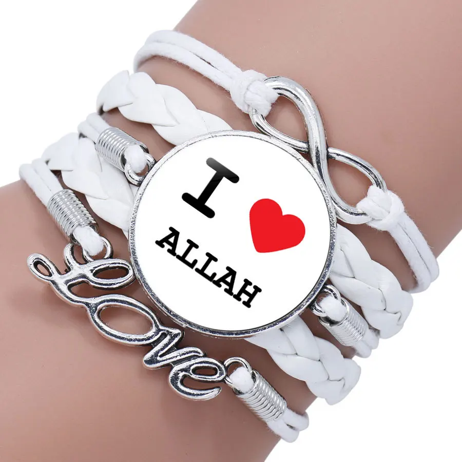Мусульманский Аллах браслеты классический веревка Многослойный кожаный браслет