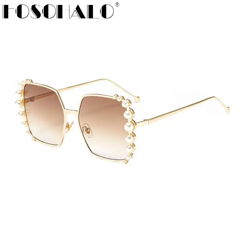 

Pearl Square Sunglasses Women Luxury Brand Designer Sunglasses Metal Frame Sunglasses Men Fashion Shades UV400 Vintage Glasses