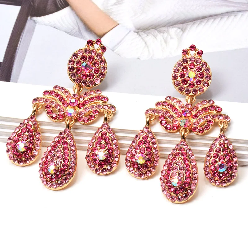 Новое поступление Красочные Стразы металлические висячие серьги высокое