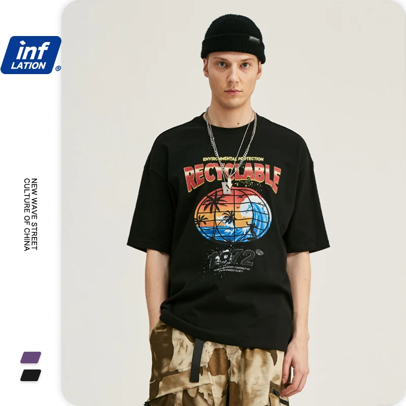 Мужская футболка с принтом INFLATION хлопковая Футболка большого размера круглым