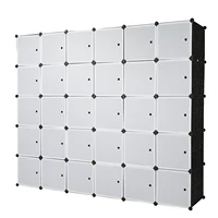 30 Cube Organizer Stackable Plastic Cube Storage Shelf Design Multipurpose Modular Closet Cabinet with 6 Hanging Rod White Black