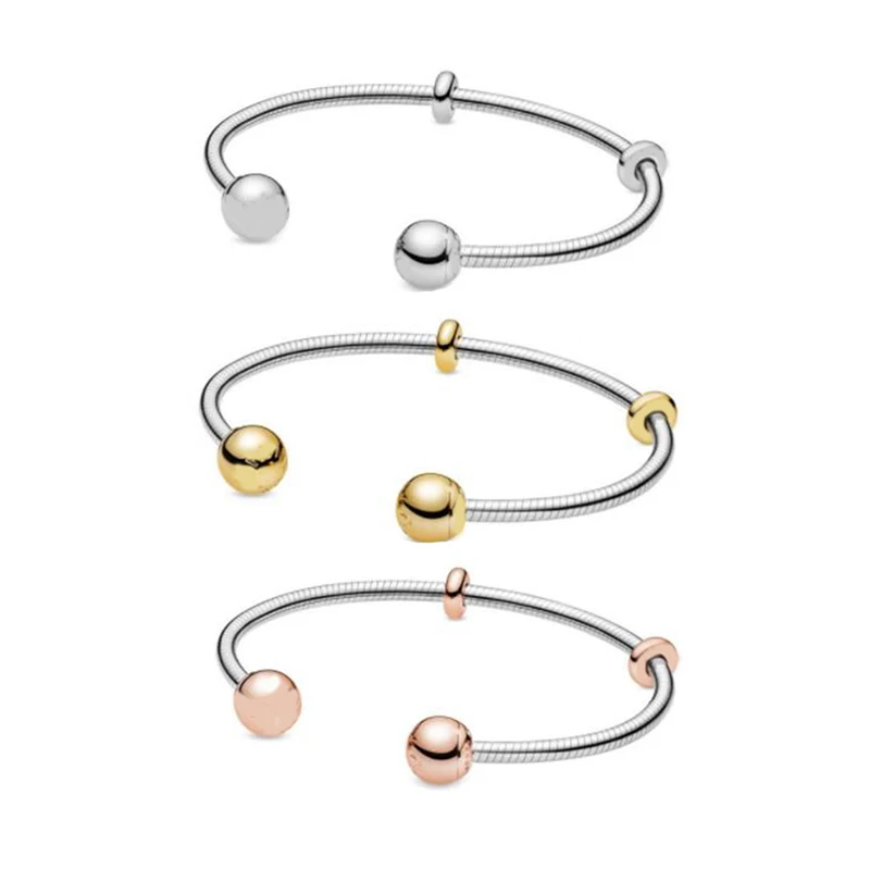 

Moments Snake Chain Style Open Bangle Bracelet New 100% 925 Sterling Silver Open Bracelet Fit European Charms Diy Jewelry