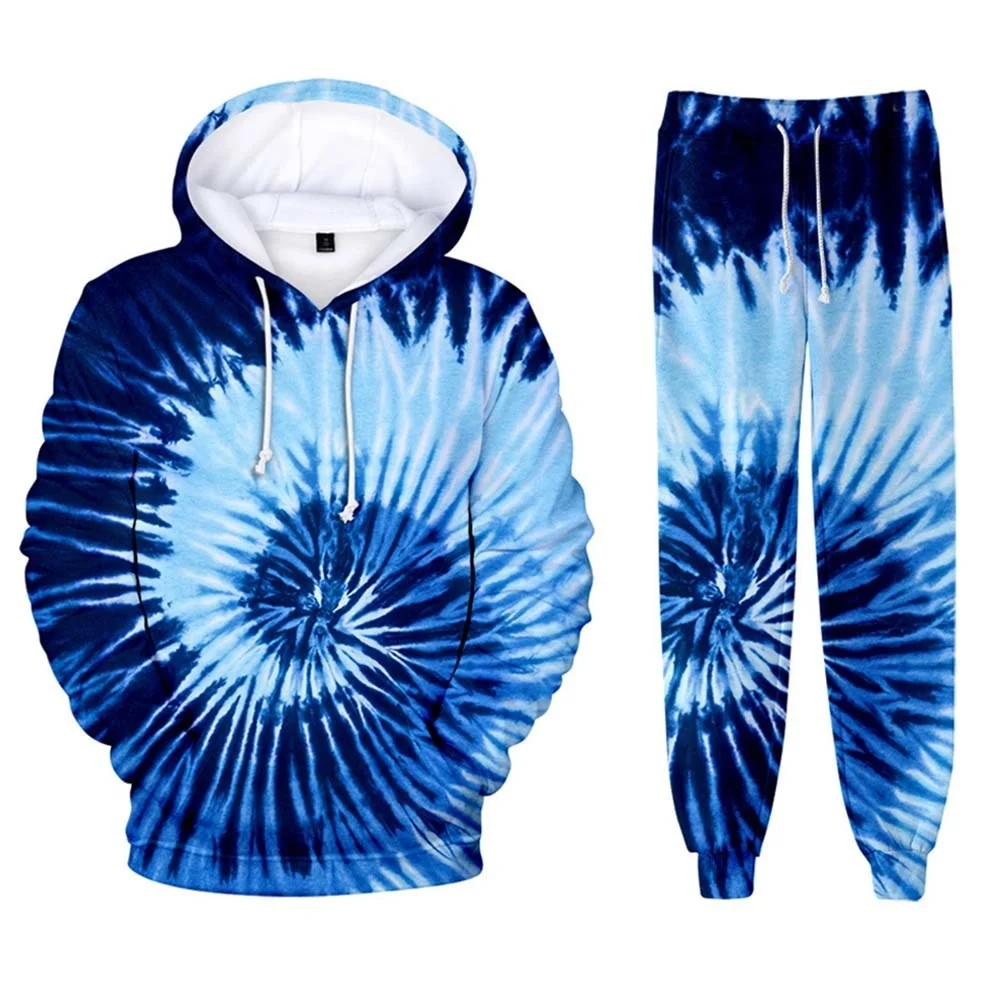 Tie-dyed 3D Hoodies Sweatpants Two Piece Suit Pullovers Colorful Casual Sweatshirts Pants Set Sportswear Tracksuit 2021 Outfits