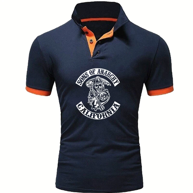 

Men's short sleeve SOA Sons of Anarchy Skull Printing Summer Casual Pure cotton POLO shirt High Quality Men's POLO shirt