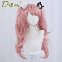 difei synthetic pink cute bold tiger mouth clip wig anime shotgun broken female cosplay wig heat resistant double ponytail wig