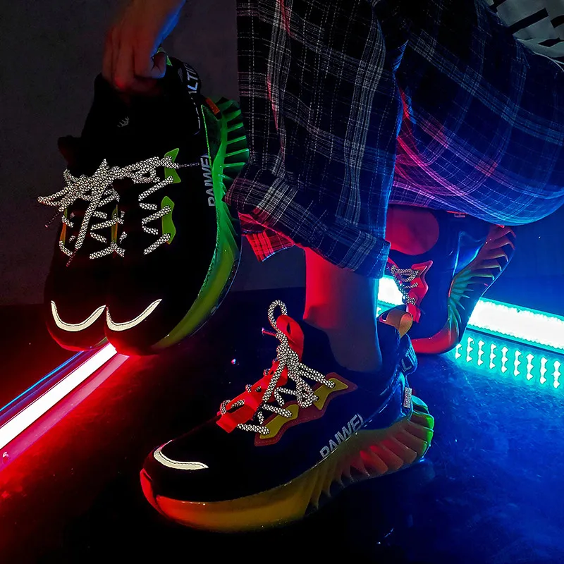 

Men's Sneakers 2020 Fashion Black Fluorescent Breathable Mesh Blade Shoes Trainers Men Casual Size 46 High Quality Mens Sneakers