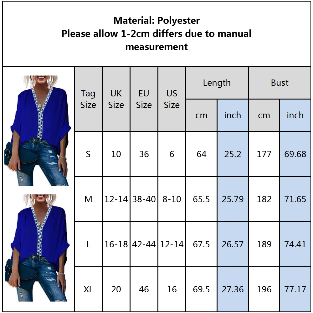 

Summer 3/4 Sleeve Loose Shirt Blouse Women Solid V Neck Tee Shirt Femme Casual Blouses Tops Ladies Contrast Colour Basic Tee D30