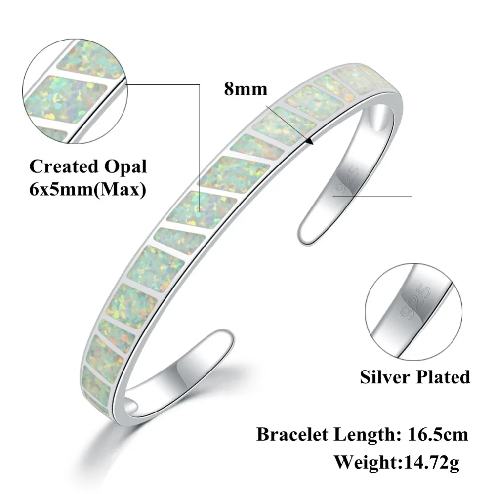

CiNily White & Blue Fire Opal Stone Open Bangles Silver Plated Adjustable Minimalist Bracelets Jewelry Best Gifts for Girl Woman