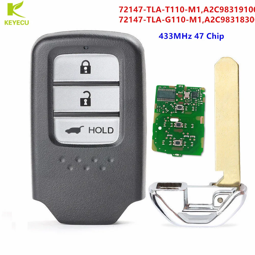 Ключ для автомобиля KEYECU 433 МГц Honda CRV 2018 с 47 чипом 72147-TLA-T110-M1 72147-TLA-G110-M1 | Автомобили и