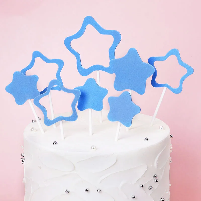 

Color Star Cake Topper Hollow Five-pointed Star Birthday Cupcake Decor Wedding Birthday Table Dessert Decor Happy Birthday Party