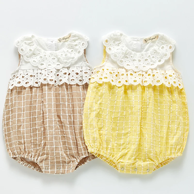 

Summer Baby Girl Bodysuits Lace Stitching Sleeveless Cotton Infant Baby Girls Lattice Clothes Toddler Baby Girl Jumpsuit