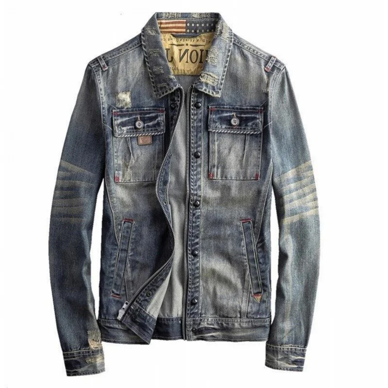 

Men's retro Japanese and Korean denim jacket youth men's self-cultivation type Japanese retro denim jacket spring and autumn jea